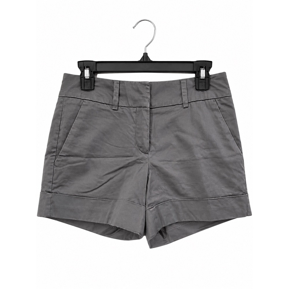 New York & Company Womens Gray Cuffed Chino Shorts Size 0 Flat Front Twill